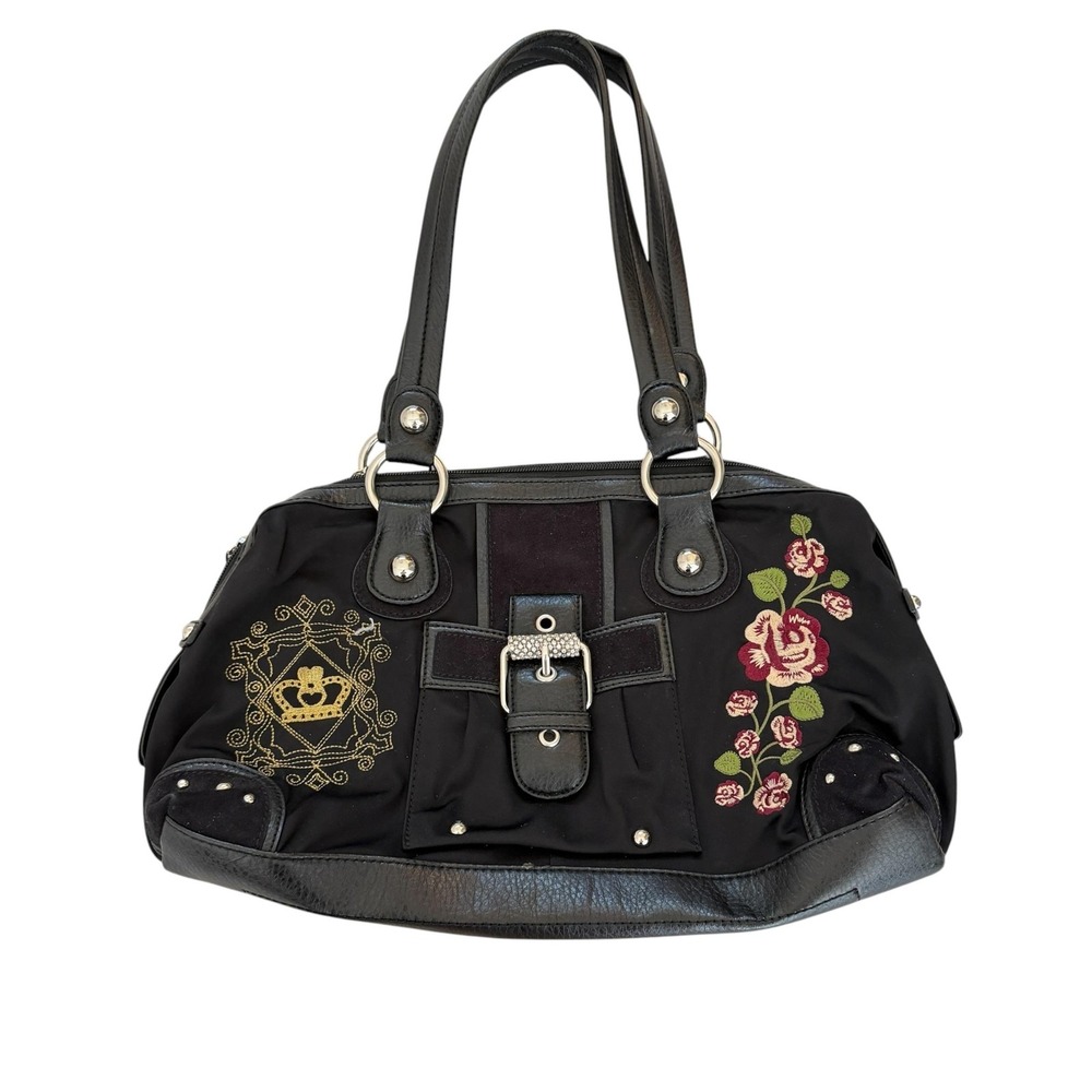 Kathy Van Zeeland Y2K Rose Floral Embroidered Shoulder Bag Satchel Charms
